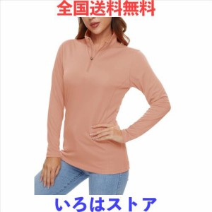 [KEFITEVD] ハーフジップ レディース カットソー 1/4ジップ レディース ランニングシャツ 長袖 大きいサイズ ｔシャツ ポリエステル スポ