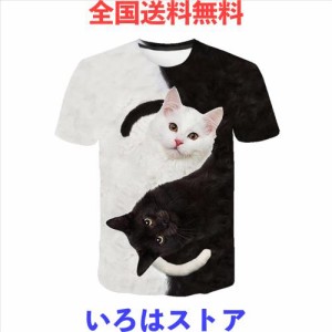 [Amade] メンズ 半袖 Tシャツ 猫柄 白黒猫 面白い スリムフィット 速乾 通気 ユニセックス カジュアル カットソー 夏着-JP316-01-L 1枚