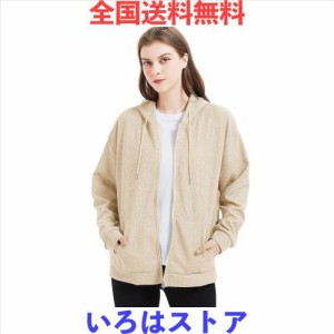 [THREEGUN] パーカー レディース 薄手 ゆったり フード付き ジップパーカー アウター トレーナー トップス 上着 無地 スウェット 秋 春(