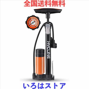 HYCLINE 自転車空気入れ: 160PSI圧力計 ブースタポンプ 充気フロアポンプ - 米式英式仏式バルブ対応 - 軽量折り畳み式ペダル - オレンジ