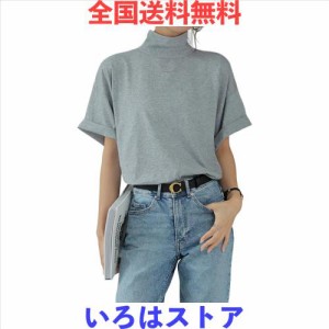 [Guooryvner] グオーリーブナー Tシャツ レディース ハイネック 半袖 夏 タートルネック 綿100 カットソー ゆったり トップス おしゃれ 