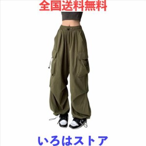 [ＭＴＵＩＯＹ] カーゴパンツ レディース ワイドパンツ カジュアル オシャレ 薄手 無地 ズボン ゆったり 大きいサイズ 4-Green-L