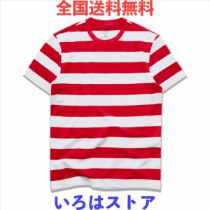 [Zengjo] ボーダーtシャツ メンズ (赤白ボーダー,XL)