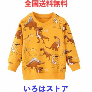 [MARBEINE] トレーナー 男の子 薄手 長袖Tシャツ 恐竜総柄 丸首 100〜140cm 裏毛 長袖 キッズ ボーイズ クルーネック スウェット トップ