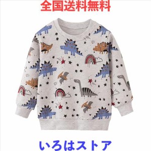 [MARBEINE] トレーナー 男の子 薄手 長袖Tシャツ 恐竜総柄 丸首 100〜140cm 裏毛 長袖 キッズ ボーイズ クルーネック スウェット トップ