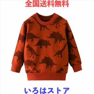 [MARBEINE] トレーナー 男の子 薄手 長袖Tシャツ 恐竜総柄 丸首 100〜140cm 裏毛 長袖 キッズ ボーイズ クルーネック スウェット トップ