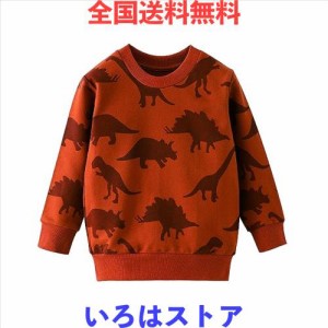 [MARBEINE] トレーナー 男の子 薄手 長袖Tシャツ 恐竜総柄 丸首 100〜140cm 裏毛 長袖 キッズ ボーイズ クルーネック スウェット トップ