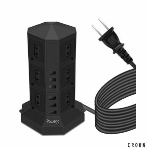 電源タップ 縦型コンセント タワー式 オフィス・会議用 USB急速充電 3m スイッチ付 12口 ３層 Powerjc