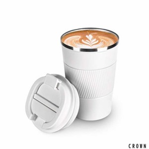 COLOCUP コーヒーカップ ステンレスマグ 保温保冷 直飲み 携帯マグ タンブラー 二重構造 真空断熱 (ホワイト, 380ML)