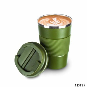 COLOCUP コーヒーカップ ステンレスマグ 保温保冷 直飲み 携帯マグ タンブラー 二重構造 真空断熱 (グリーン, 380ML)