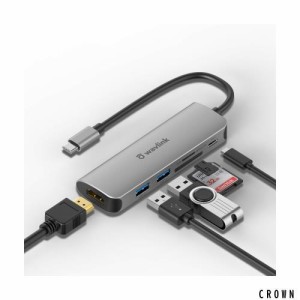 WAVLINK USBハブ/ミニドッキングステーション/4K HDMI出力/PD 65W充電/6-in-1（2xUSB3.0/1xHDMI/1xType C (充電)1xSD/1xMicro SD カード