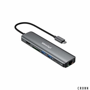 Teleadapt USB Cハブ 7-in-1 USB Type-C ハブ 4K@60Hz HDMI 1Gbps Lan ハブ イーサネット 100W PD充電 USB 3.0 ポート ハブ SD TF カード