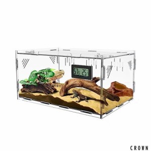 トカゲ ケージ 爬虫類 ケージ 爬虫類 飼育ケース 温度湿度計付き 爬虫類テラリウムタンク 昆虫飼育ケース 透明 通気ケージ 給餌箱 飼育容