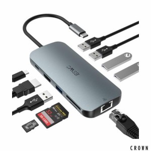 JESWO 10-in-1 USB C ハブ アダプタ 4K@60Hz HDMI出力 100W PD急速充電 3*USB 3.0ポート 2*USB 2.0ポート ギガビットイーサネット LAN ポ