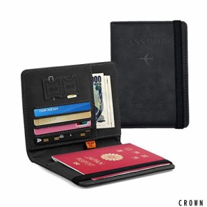 Hueapion パスポートケース スキミング防止 パスポートカバー 多機能収納ポケット パスポート カードケース ラベルウォレット 高級PUレザ