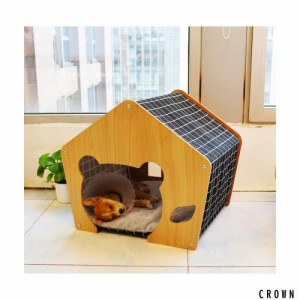 Mekidulu キャットハウス- ドッグハウス 室内 木製-犬小屋 室内-犬猫用ベッド - 57X47X50CM,天然松材,取り外し可能で洗える布製の屋根，