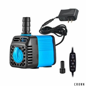 LAPONDアップグレード版160 GPH水中ポンプ、タイマー付き（600L/H、12V、7W）、最大揚程1.6m、水耕栽培用ポンプ、循環ポンプ、2つのノズ