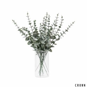 WillingYou フェイクグリーン 花瓶セット ユーカリ 15本 透明花瓶 一個 造花 観葉植物 装飾（ユーカリ、花瓶付）