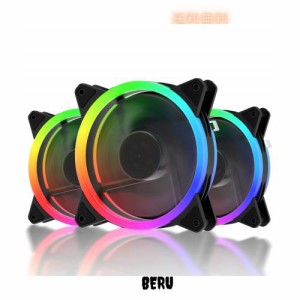 upHere 120mm RGB PCケースファン 中心部分が黒でLEDリングで周りが光る 静音タイプ 25mm厚 6PIN SATA電源 コントローラーとリモコン付き