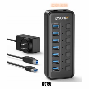 iDsonix USBハブ 電源付き USB ハブ 7ポート 増設 USB拡張 セルフパワー USB3.0ハブ 【 5Gbps 高速転送 USB 3.0 Hub 独立スイッチ付 12V/