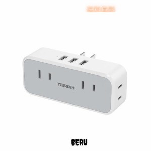 USB コンセント タップ 電源タップ TESSAN 4個AC口 3個USBポート USBタップ oaタップ 充電タップ 直挿しマルチタップ 蛸足コンセント 分