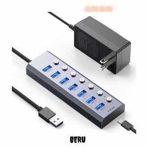 Elecife USB ハブ 8IN1 USB 3.0 Hub 7ポート+ 1USB C PD急速充電ポート 2023 改良 5Gbps高速 USB拡張 USBポート 増設 セルフパワー/バス