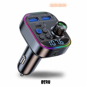 Seefox FMトランスミッター Bluetooth 5.3 車載充電器 PD30W 急速充電 + 2.4A 2ポート対応 USBメモリ対応 AUX入力 音楽再生 LEDディスプ