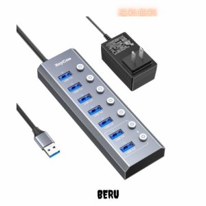 RayCue USB ハブ 3.0 Hub 7ポート 5Gbps高速 USB拡張 コンパクト セルフパワー/バスパワー 独立スイッチ付 5V/3A ACアダプタ付 電源付き 