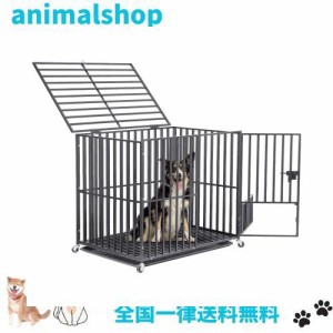 犬用ケージ スチール製 キャスター付き ペットサークル 大きめ 特大 長方形 犬小屋 室内/屋外 夏 おしゃれ アウトドア トレー/すのこ/ド