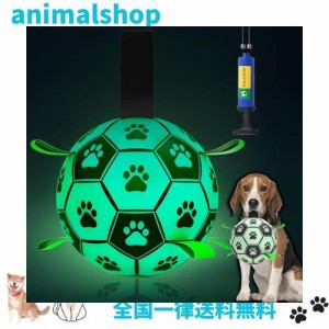 Healthman 暗闇で光るストラップ付き犬用おもちゃボール、インタラクティブな犬用おもちゃ小犬と中犬用のサッカー、点灯します (Large)