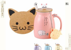 BigNoseDeer 猫マグ かわいいセラミックコーヒーカップ かわいい子猫 木製蓋 ステンレススチールスプーン ノベルティ モーニングカップ 