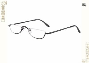 [REAVEE] 老眼鏡 ハーフフレーム 半月型 メタル 薄型 軽量 男女兼用 おしゃれ ケース付き 度数 「+3.5」 ブラック