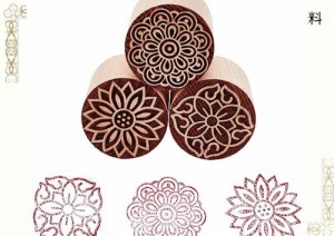 OLYCRAFT 3個3種類 陶芸スタンプ 50mm 木製スタンプ 花柄 印花スタンプ 粘土 印花 月餅 陶芸用品 DIY月餅ツール 大柄 葉柄 日記 スクラッ