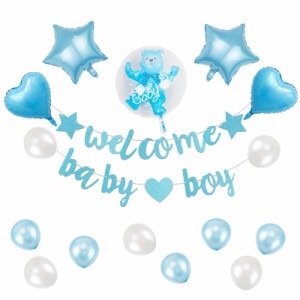 ベビーシャワー バルーン 飾り セット welcome baby boy バルーン 風船 ガーランド 飾り付け セット かわいい 出産お祝い 男の子 クマ く