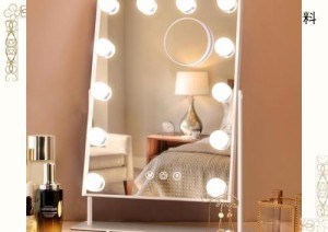 Hansong 化粧鏡 女優ミラー ハリウッドミラー 卓上ミラー ライト付き LED 電球 明るさ調節可能 三色切替 無段階調光 記憶機能付き 鏡 卓