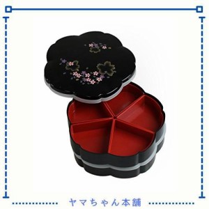 桜型黒塗さくら2段オードブル重箱 仕切り シール中蓋付き