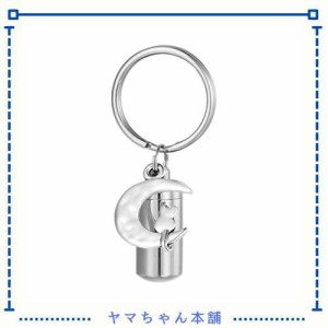 HOUSWEETY 月に猫チャーム カプセル メモリアル ペンダント ネックレス キーホルダー ボトル 筒型 両用アクセサリー 28mmx11mm