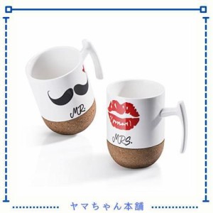 Love-KANKEI ペア マグカップ プレゼント 結婚お祝い エスプレッソカップ Mr. ＆ Mrs. 結婚記念 コルク付き 300ml 2個セット ホワイト