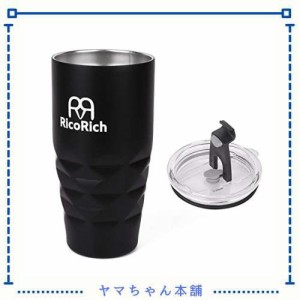 RicoRich ステンレスタンブラー Tritan質材な蓋付き 真空断熱 二重構造 550ml ブラック（RRWB09-BK ）