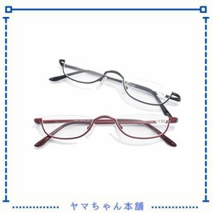 レトロ半丸型メガネ メタル老眼鏡 おしゃれリーディンググラス携帯用 シニアグラス ケース＆クロス付き 度数「+1.0〜+4.0」yr522 (二本セ