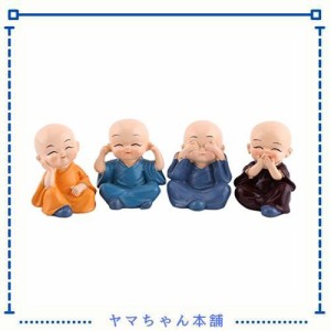 Walfront 4僧侶置物像 かわいい僧侶たちは邪悪を見ない邪魔をしない邪魔をしない邪魔をしない富富ラッキー置物ホーム赤ちゃん仏装飾装飾