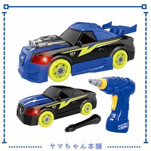 REMOKING DIY 車セット 組み立ておもちゃ ゃ 2IN1 車おもちゃ 大工 おもちゃ 子供用 サウンド ライト付き26ピース レースカー組立セット 