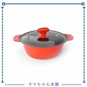 ＣＯＯＫＳＭＡＲＫ 卓上鍋 両手鍋 26cm IH対応オール熱源対応 ガラス鍋蓋付 フッ素樹脂コート 割れない土鍋 火傷防止シリコン取っ手付 