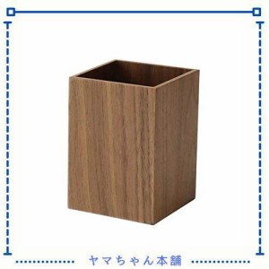 ペン立て 木製 ペンスタンド 卓上収納 箸立て カラトリースタンド 天然木 (ダークブラウン)