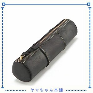Collasaro ペンケース 革 筆箱 大容量 レザー おしゃれ シンプル かわいい 本革ペンケース 手作り ブラック