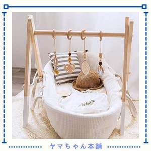 Okawari Home ベビージム 木製 おもちゃ付き ベッドぶら下げ 知育玩具 セットアイテム 木のおもちゃ ラトル 赤ちゃん ベビー 出産お祝い 