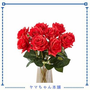 造花 バラ ローズ 薔薇 アレンジ 10本セット 花・観葉植物・フラワ 結婚式 パーティー 様々な イベント 手作り (レッド)