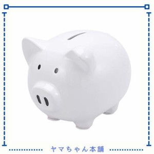 LEDMOMO 貯金箱 豚の貯金箱 かわいい ブタ コイン 小銭 硬貨 お札 おもしろ シンプル オーナメント 口あき ホワイト