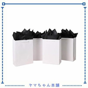 10 個の白いギフトバッグ (20x10x28cm) ギフトバッグと黒いティッシュペーパー | 誕生日パーティー、結婚式に最適なハンドル付き高級マッ