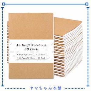 Feela a5 クラフトノート 30冊セット 横罫 A罫 7mm 30枚 無地表紙 防水 糸綴じ 水平開き ビジネス・会議ノート メモ帳 筆記本 読書ノート